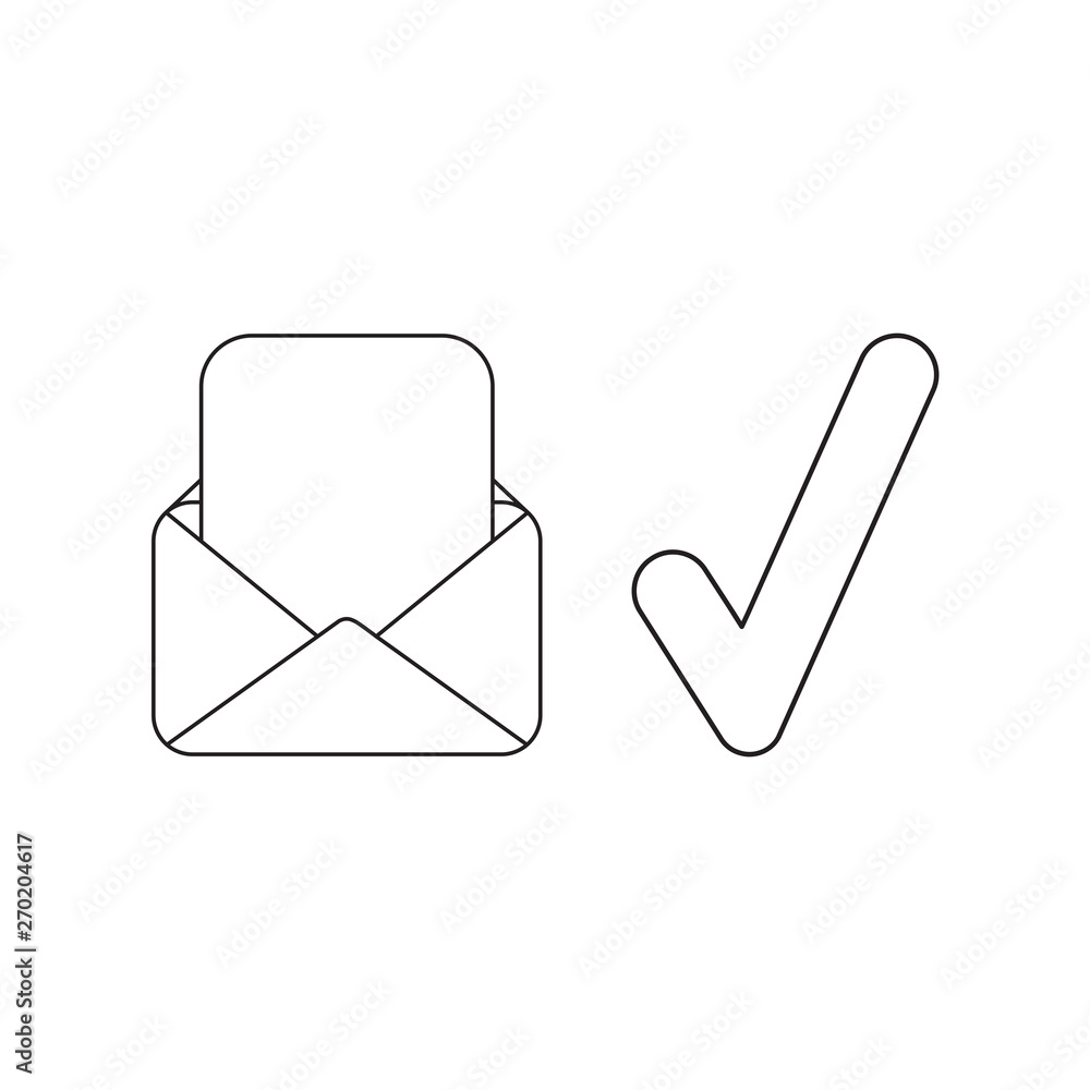 Aufkleber vector icon concept of envelope and blank paper with check mark.