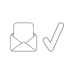 Vector icon concept of envelope and blank paper with check mark.