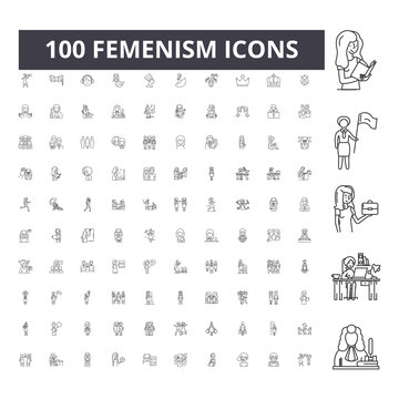 Femenism line icons, signs, vector set, outline concept illustration