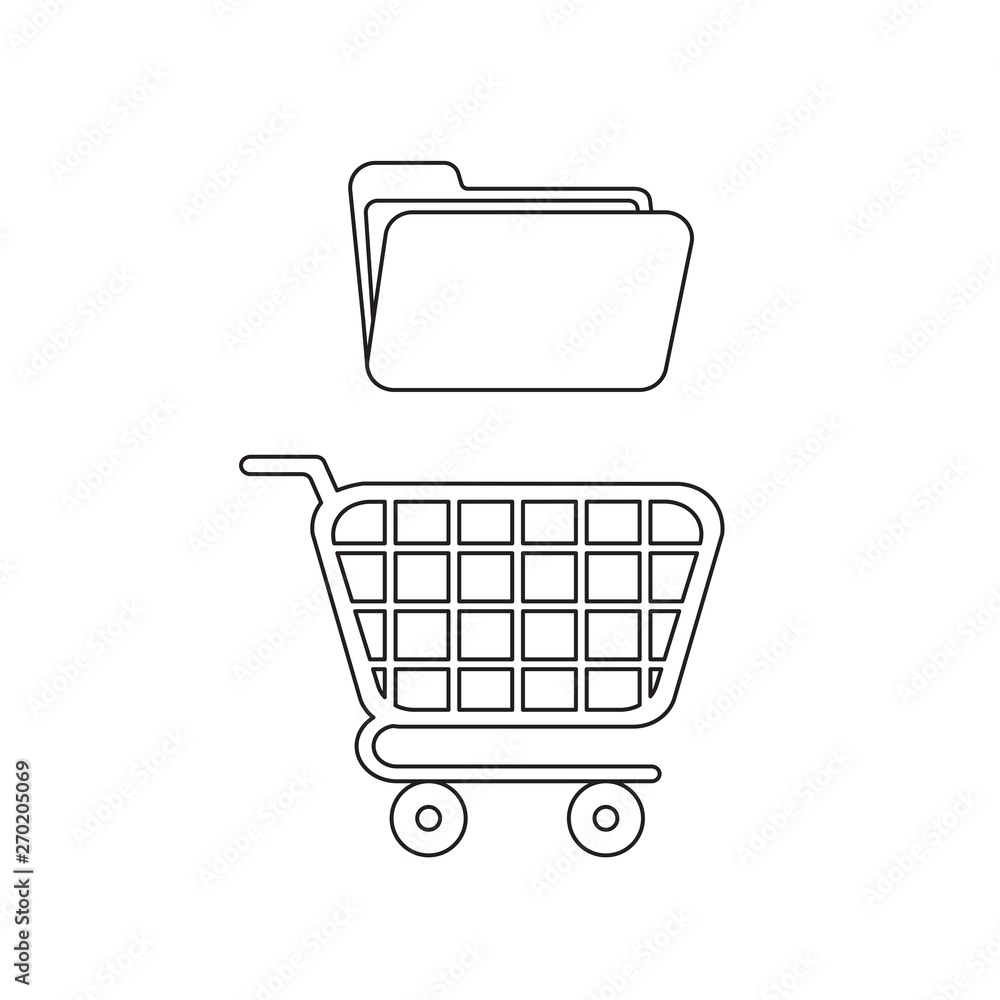 Aufkleber vector icon concept of shopping cart with opened folder.