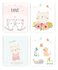 Set of cute cat vector. 