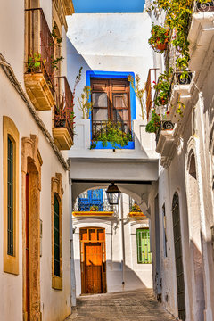 Picturesque alley in the white town of Nijar, in southern Spain.