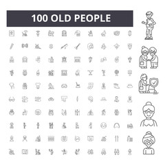 Old people line icons, signs, vector set, outline concept illustration