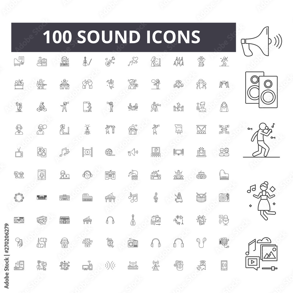 Canvas Prints Sound line icons, signs, vector set, outline concept illustration