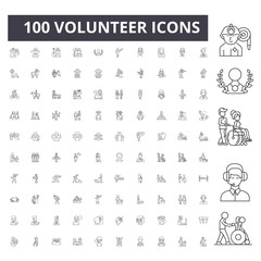 Volunteer line icons, signs, vector set, outline concept illustration