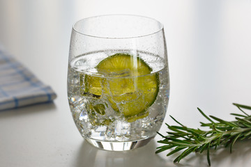 Water with lemon in a glass