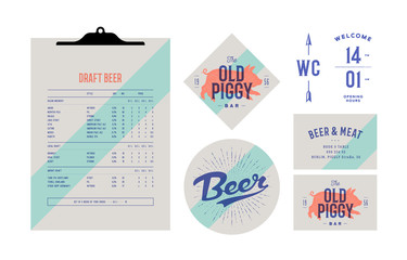 Brand identity set for Beer Bar, Pub. Old school vintage label - obrazy, fototapety, plakaty