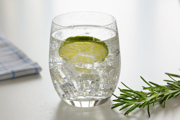 Water with lemon in a glass