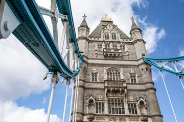 Fototapeta na wymiar Tower bridge in London, Great Britain. Blue sky and white clouds