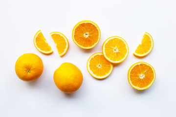 Fresh orange citrus fruit on white background.