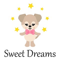 cartoon cute dog with tie and stars and text vector