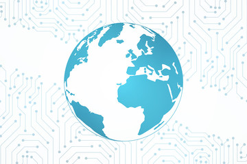 Connection concept, Abstract Technology Background, blue circuit board pattern with globe map