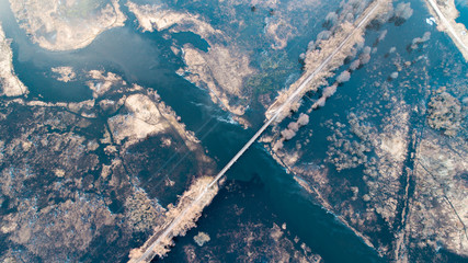 the old bridge over the river during the spill
