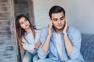 Young couple quarreling at home,  Family relationship difficulties concept!
