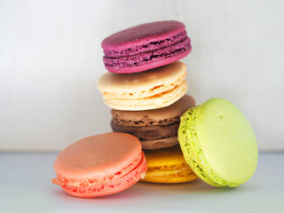 French colorful macarons, close-up. Macaron or Macaroon is sweet confection