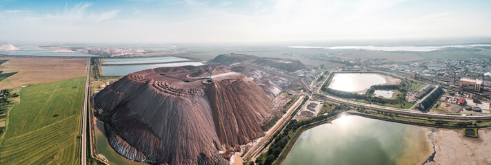 waste heaps, production of potash fertilizers in Soligorsk, shooting from above