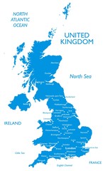 Vector map of United kingdom | Outline detailed contour map with city names