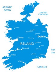 Vector map of Ireland | Outline detailed map with city names