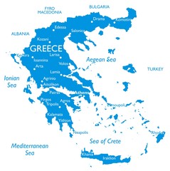 Vector map of Greece | Outline detailed map with city names