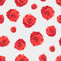 Red roses romantic fabric seamless pattern. Red flower on a white background. Vintage decorative fashion texture print on clothes or t-shirt