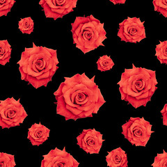 Red roses romantic fabric seamless pattern. Red flower on a black background. Vintage decorative fashion texture print on clothes or t-shirt