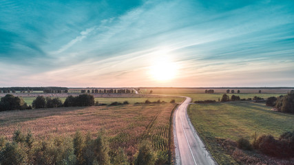 agricultural fields and roads top view