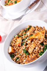 Kaszotto- polish food from buckwheat  with grilled chicken