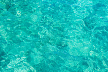 Fototapeta na wymiar aquamarine water ripple blurred bright wallpaper background, copy space