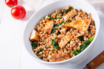 Kaszotto- polish food from buckwheat  with grilled chicken