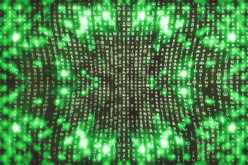 Green matrix digital background. Abstract cyberspace concept. Characters fall down. Matrix from...