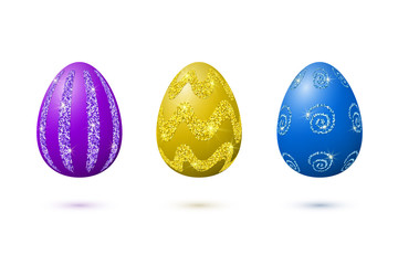 Three different glittering easter eggs