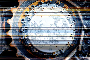 Power drive tracked tractor. Abstract background of a metal mechanism