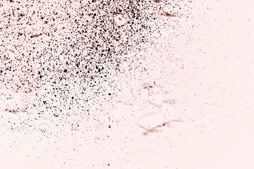 Vintage pink background. Rough painted wall of living coral color. Imperfect plane of beige colored. Uneven old decorative toned backdrop of beige tint. Texture of pink hue. Ornamental stony surface.