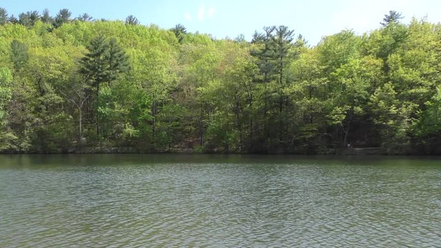 Fort Mountain, Fort Mountain Lake with trees, Pan right to left