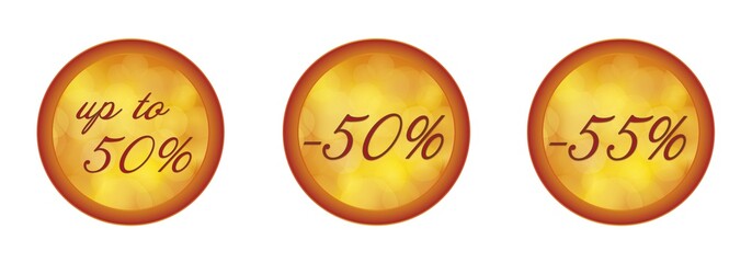 Button in orange mit up to 50%, -50% und -55%