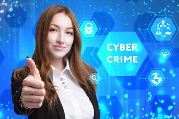The concept of business, technology, the Internet and the network. A young entrepreneur working on a virtual screen of the future and sees the inscription: Cyber crime