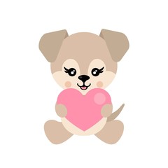 cartoon cute dog vector with heart sits