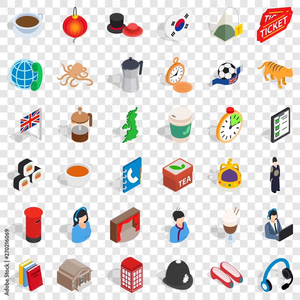 Poster welness icons set. isometric style of 36 welness vector icons for web for any design