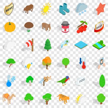Wild life icons set. Isometric style of 36 wild life vector icons for web for any design