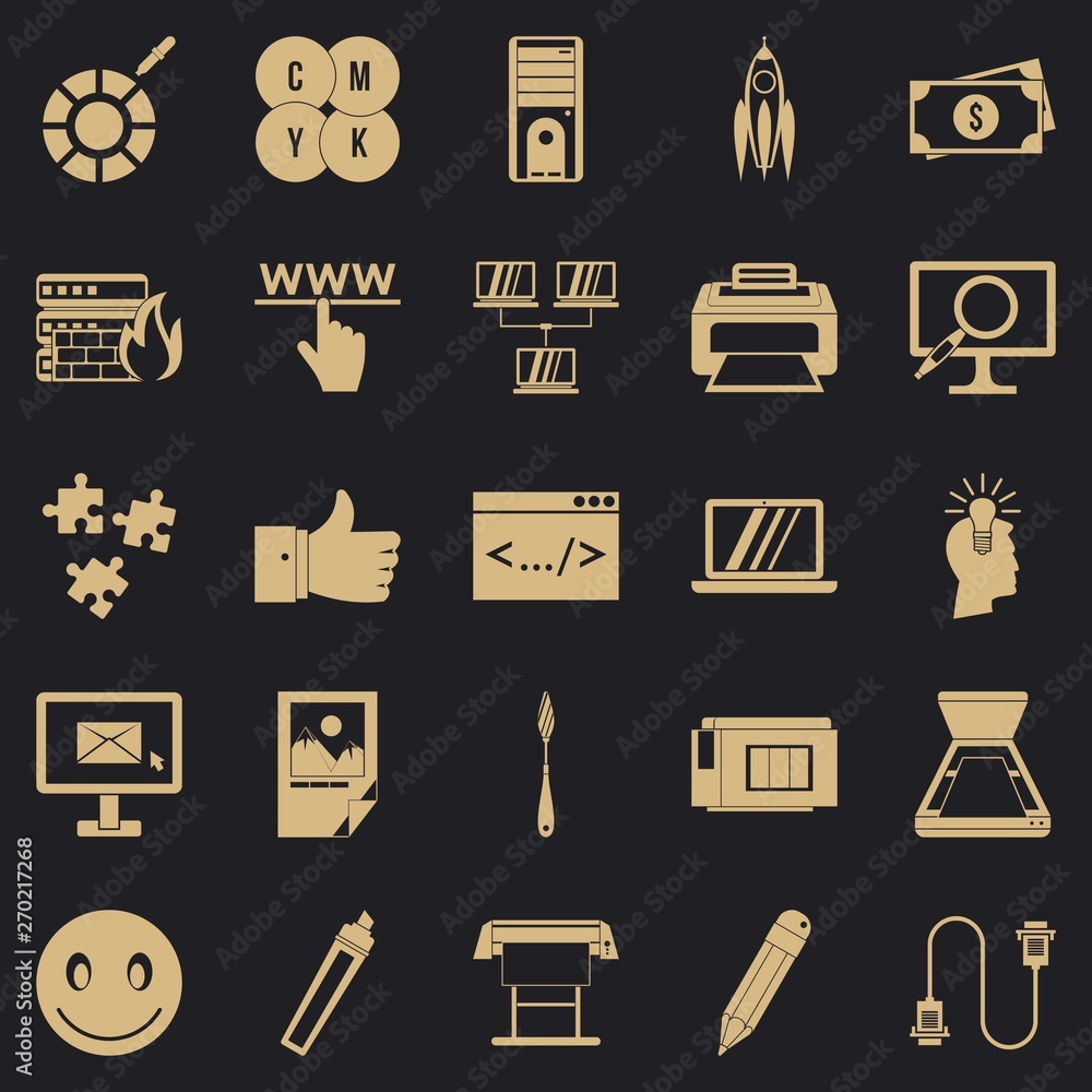 Poster electronic computer icons set. simple set of 25 electronic computer vector icons for web for any des