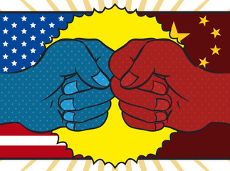 Pop Art Design Representing the Trade War: China and U.S.A., Vector Illustration