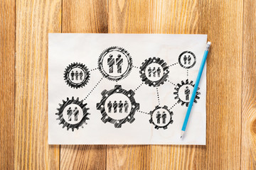 Social structure hand drawn with gears