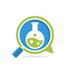 Vector illustration icons with media communication and review concepts for analysis of laboratory research.