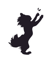vector illustration of a cat that hunts for a butterfly, drawing silhouette