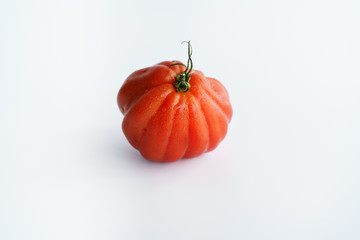 Large freshly harvested oxheart tomato. White background, high resolution