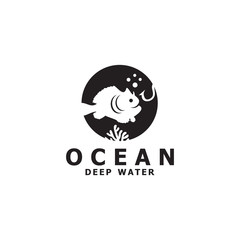 Deep water fish logo design vector template