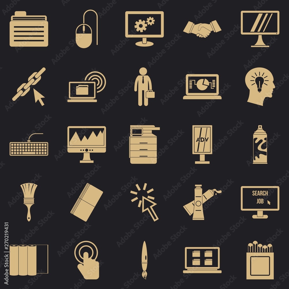 Poster data processor icons set. simple set of 25 data processor vector icons for web for any design