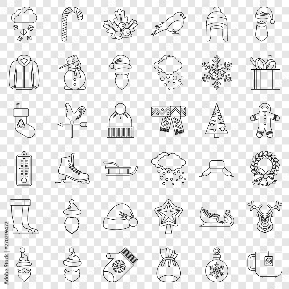 Poster winter icons set. outline style of 36 winter vector icons for web for any design