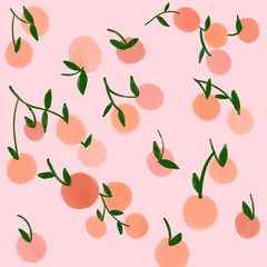 Orange patten, illustration watercolor by freehand doodle art,summer garden concept