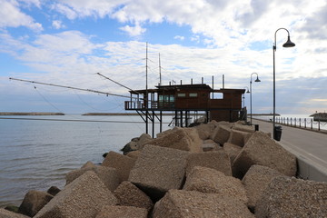 Pescara, Italy. Ancient fishing machine typical of the Gargano coast, Molise and Abruzzo, protected...